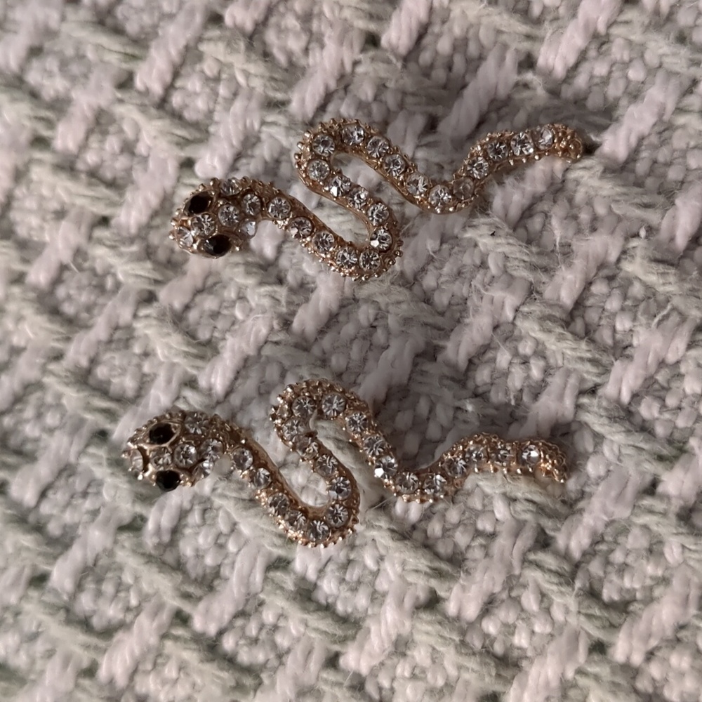 Snake post earrings with crystals